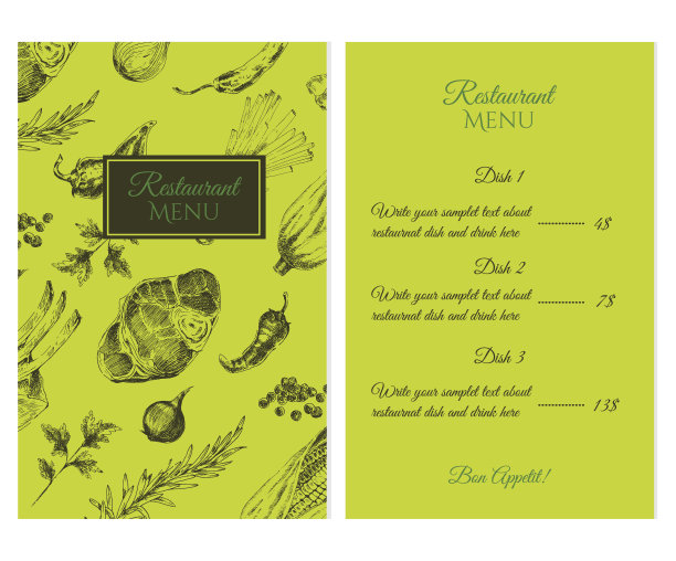 矢量肉排草图设计师菜单模板。食物的手图片下载