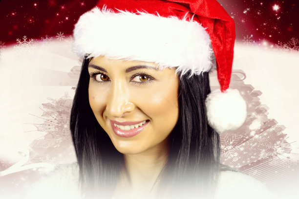 一个美丽的黑发女子的肖像与帽子在一个神奇的背景图片下载