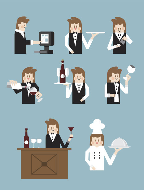 在餐馆和咖啡馆中提供咖啡和食物的服务员图片下载