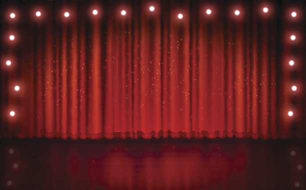 聚光灯在红色的舞台幕布上图片下载