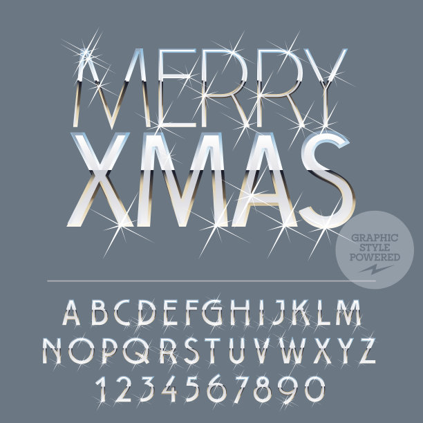 银色和白色闪闪发光的向量集的字母，符号，数字图片下载