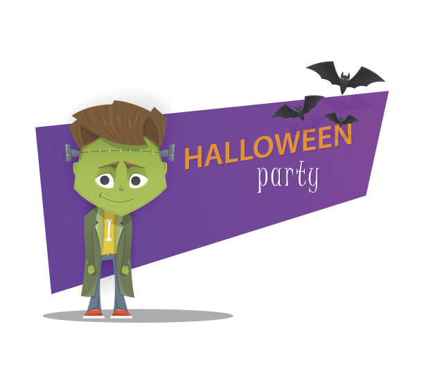 万圣节怪兽派对横幅。弗兰肯斯坦。卡通风格矢量插图。图片下载