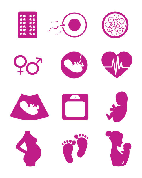 医药和怀孕矢量线图标设置图片下载