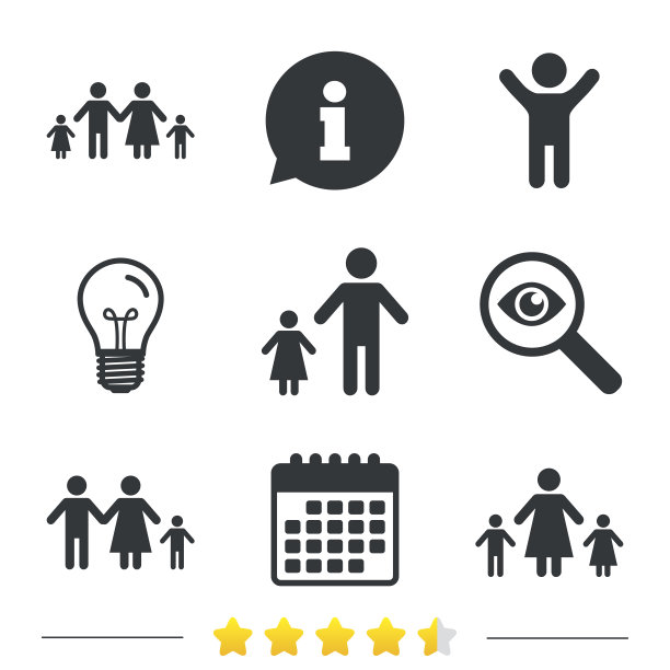 有两个孩子的家庭签名。父母和孩子。图片下载