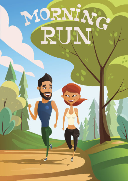 在城市跑步的男女图片下载