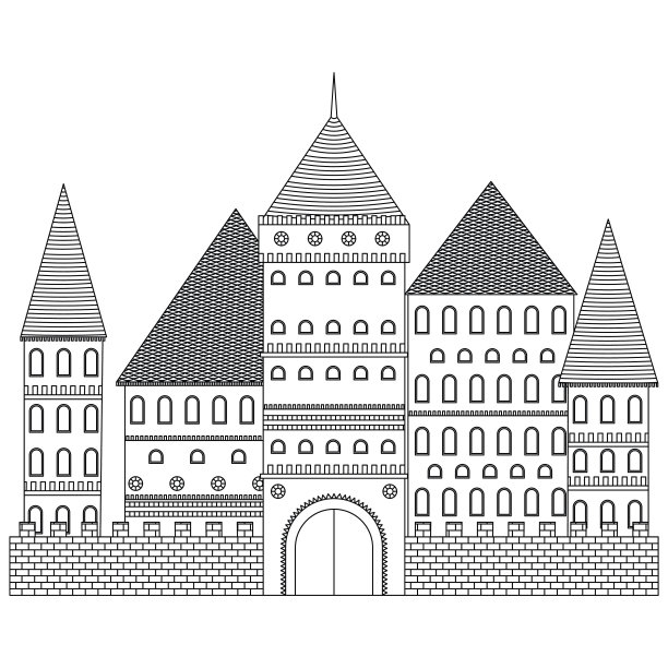 中世纪的塔楼向量。彩色书堡垒。图片下载