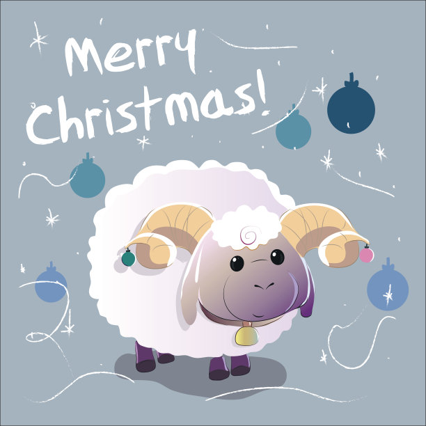贺卡与羊。短信圣诞快乐，新年快乐图片下载