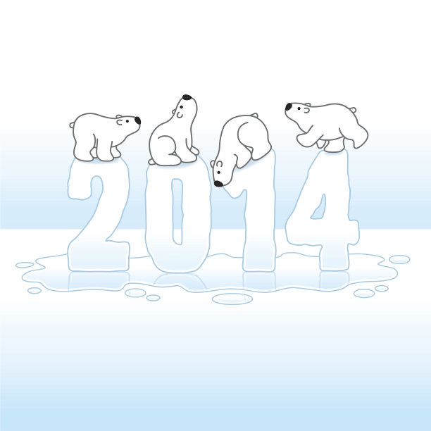2014年，四只北极熊在冰融化中保持平衡图片下载