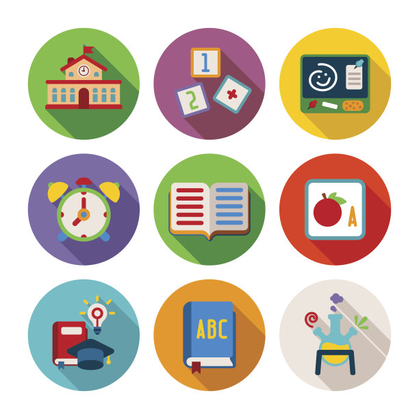 一套矢量彩色教育图标在平面风格图片下载