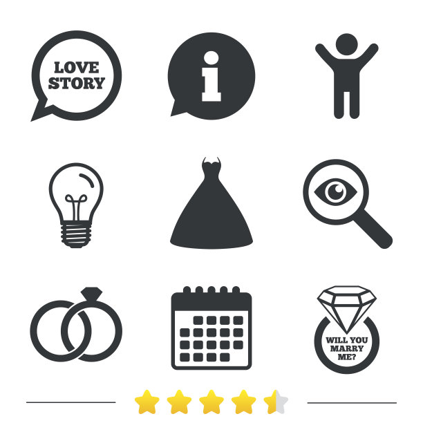 婚纱图标。戒指象征着新娘和新郎。图片下载