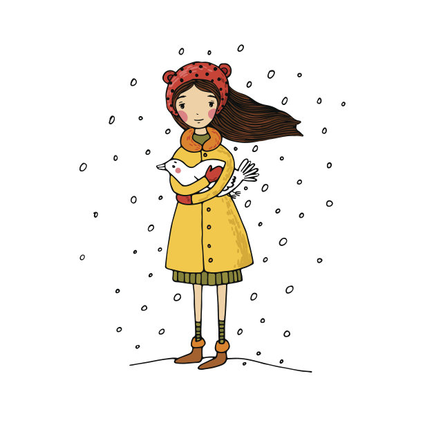 美丽的少女和小鸟。图片下载