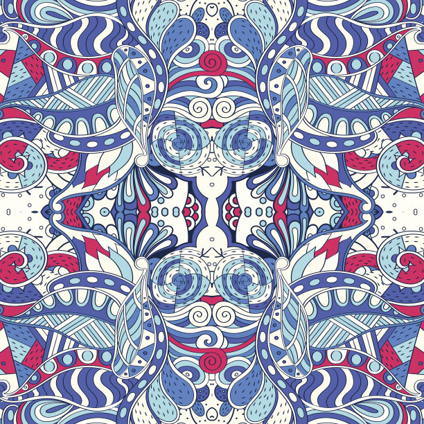 窗饰无缝模式。民族色彩丰富的曼海蒂涂鸦纹理设计。向量。图片下载