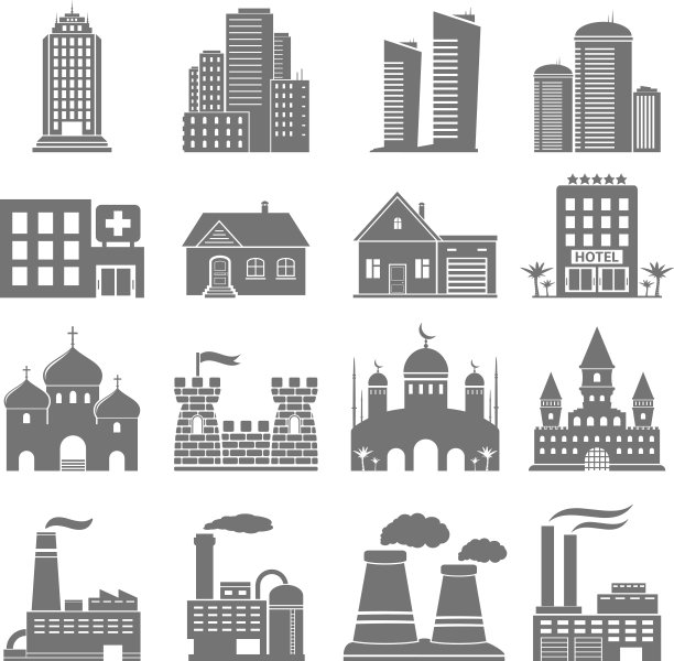 建筑物和工厂图标图片下载