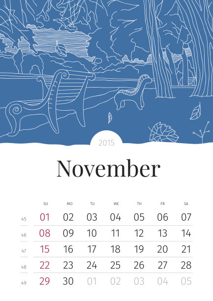 11月。手绘日历。2015图片下载