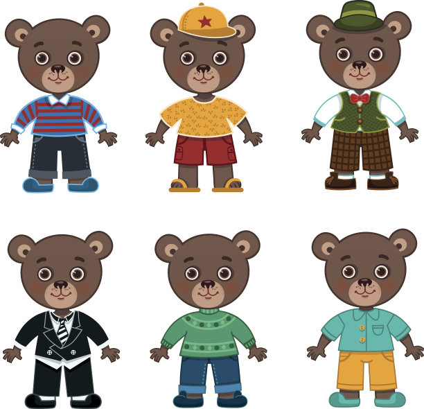 熊爸爸穿着不同的衣服。图片下载