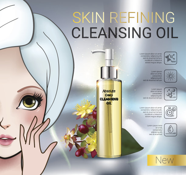 矢量插图与漫画风格的女孩和皮肤清洁油图片下载