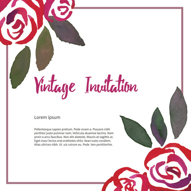 邀请卡与水彩复古玫瑰图片下载