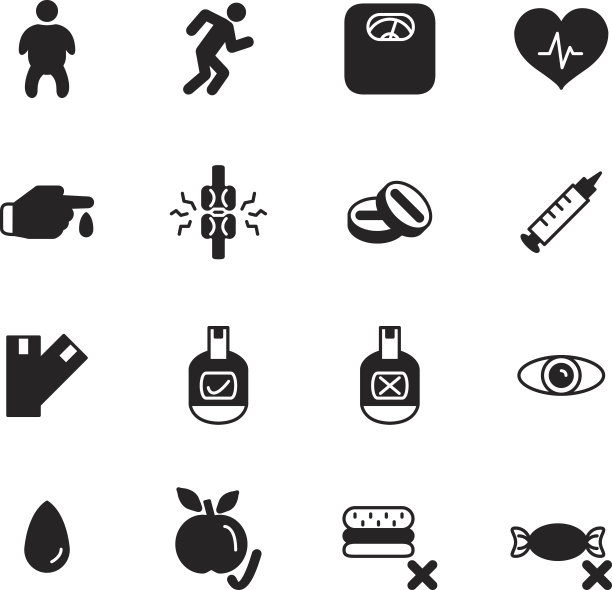 糖尿病的图标集。向量。图片下载