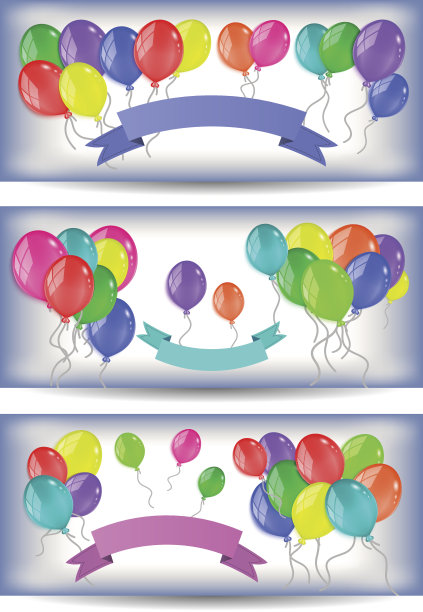 带有彩色气球和彩带的横幅图片下载