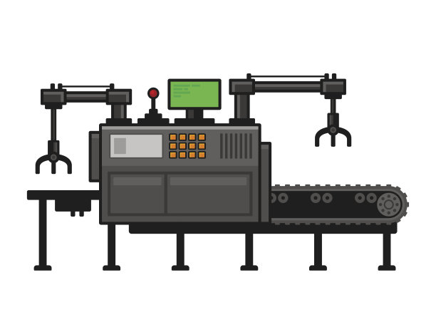 带机械手的输送带系统。向量图片下载