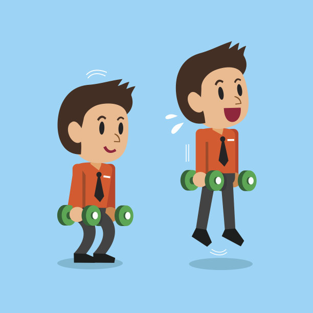 卡通商人做哑铃小腿跳练习踏步训练图片下载