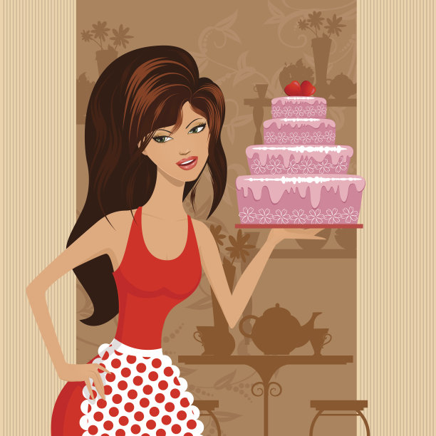 餐厅里拿着蛋糕的漂亮女孩图片下载