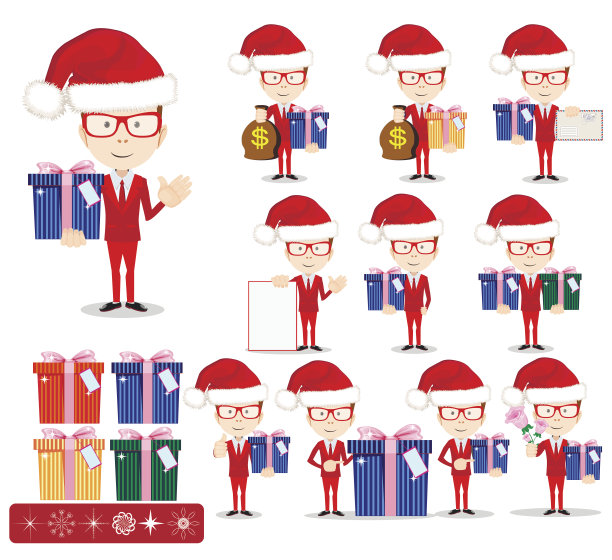 圣诞老人和礼物，向量集图片下载