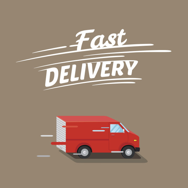 快速交付说明。快速递送的印刷题字。等距红车图片下载