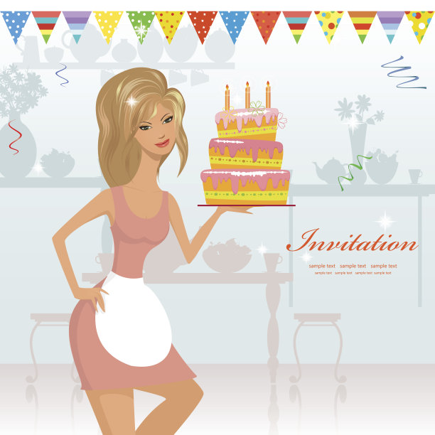 女孩拿着插着蜡烛的生日蛋糕图片下载