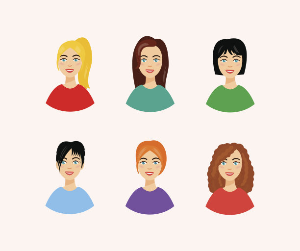 不同发型的插图。微笑的女人的脸在卡通风格图片下载
