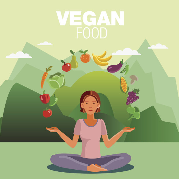 幸福的女人在荷花的位置与水果和蔬菜图片下载