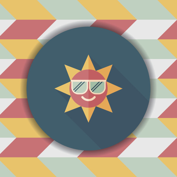 太阳平图标与长阴影，eps10图片下载