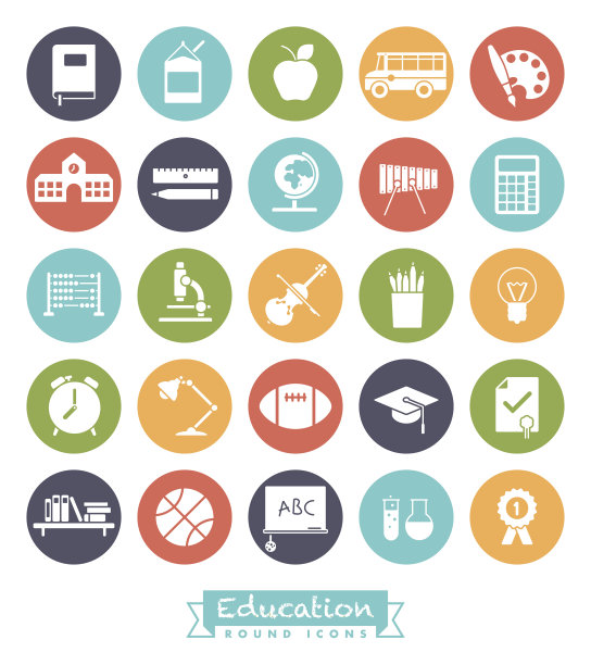 学校和教育圆形颜色图标设置图片下载