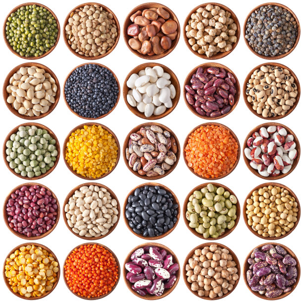 收集的木制碗与豆类素材图片