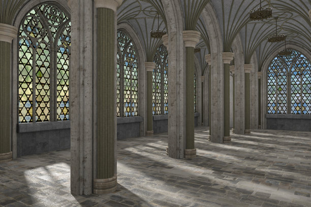 哥特式大厅内部3d插图图片下载