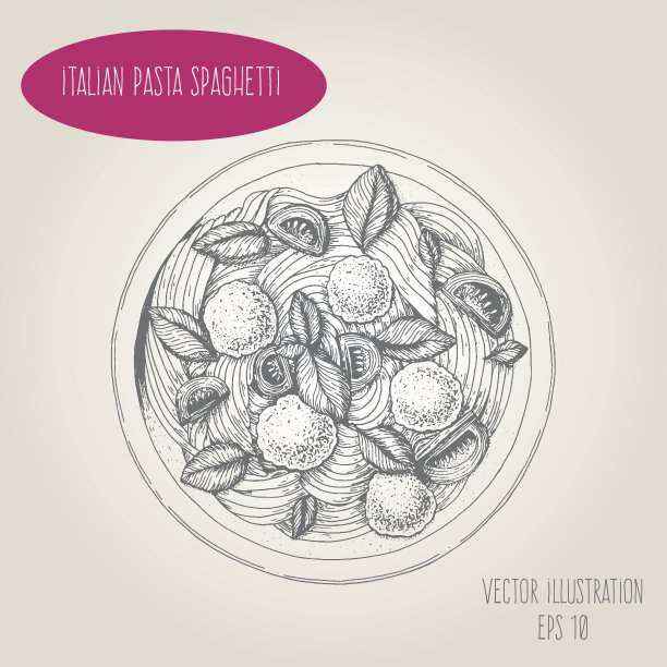 意大利面和肉丸矢量插图。图片下载