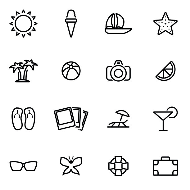 矢量插图的细线图标-夏季图片下载