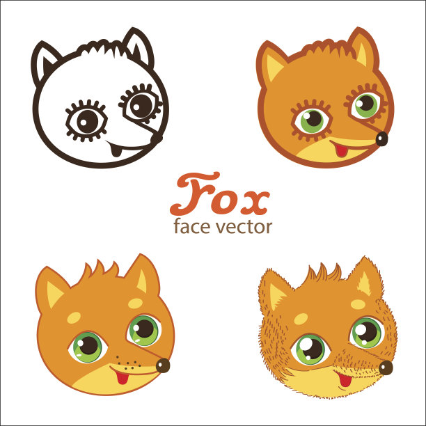 卡通动物头部矢量狐狸脸。不同风格的插图。图片下载