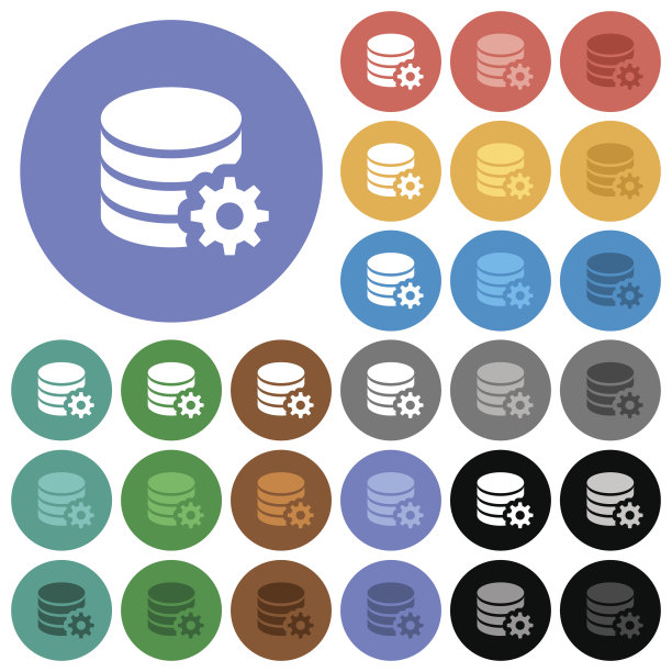 数据库配置圆形平面多色图标图片下载
