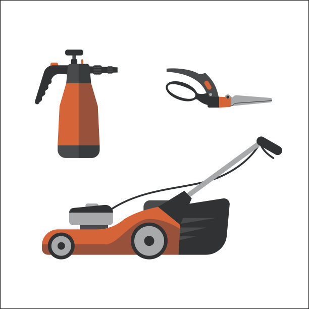 浇水喷雾器和花园剪枝向量孤立在白色。图片下载