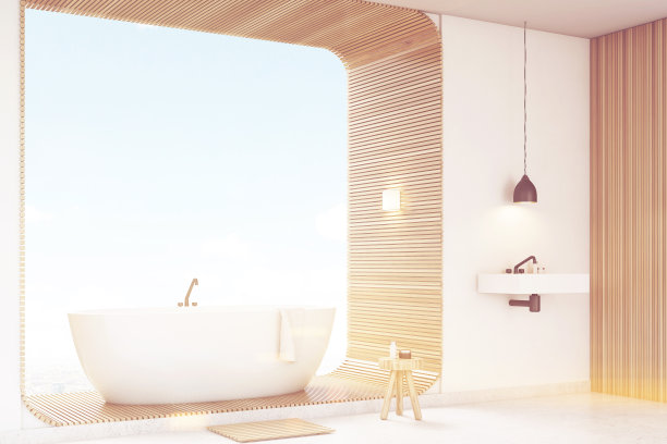 白色浴室的一角用木质调成图片下载