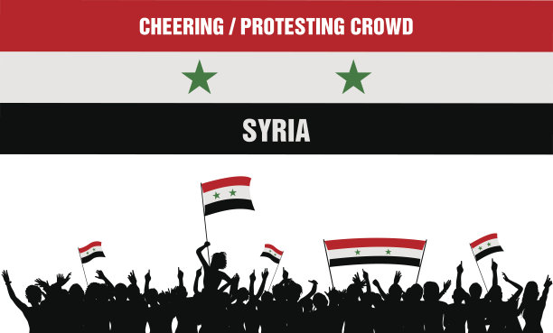 欢呼或抗议的叙利亚人群图片下载