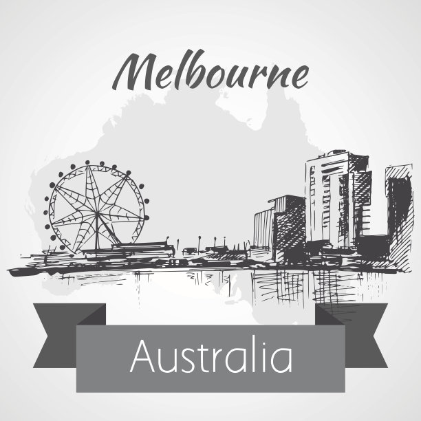 墨尔本城市景观素描-澳大利亚。图片下载