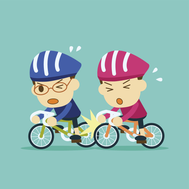 两个骑自行车的人相撞。自行车事故。图片下载