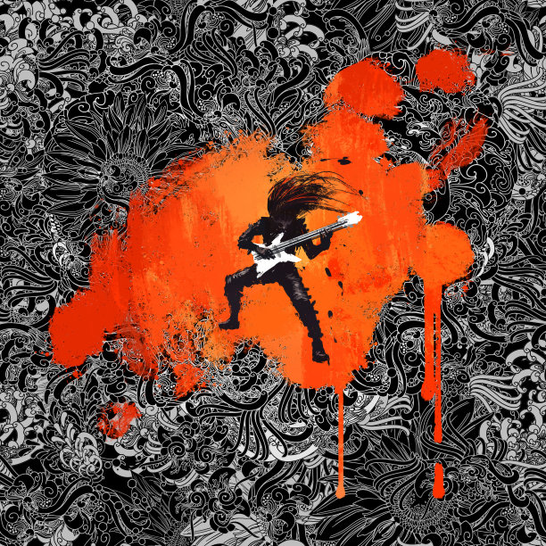 吉他手对抽象无缝背景，插画图片下载