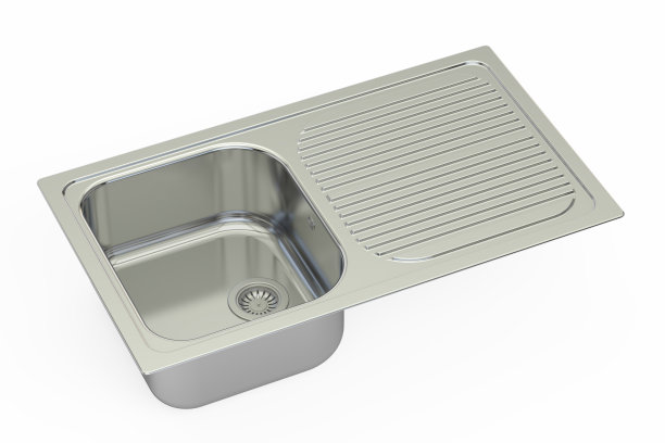 金属厨房水槽特写，3D渲染图片下载