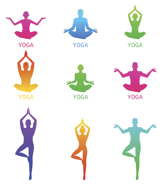 瑜伽姿势剪影矢量插画图片下载