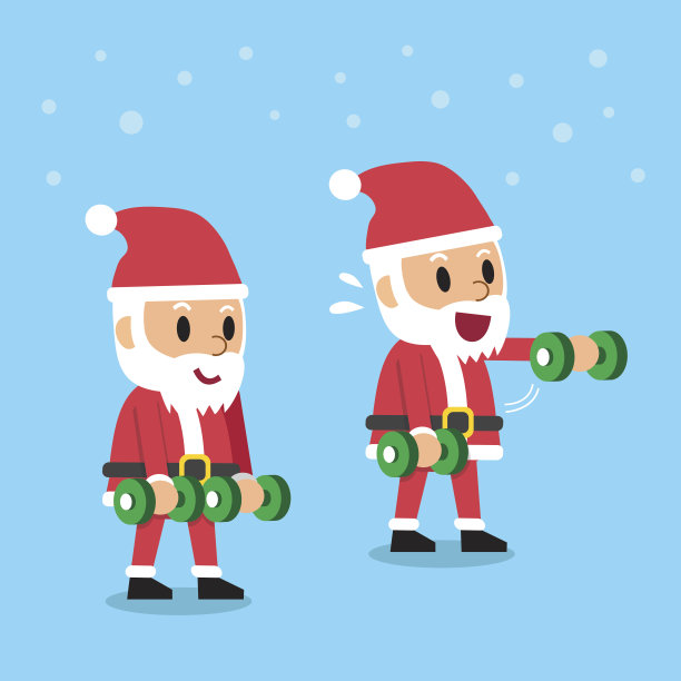卡通圣诞老人做前面的哑铃提升练习踏步训练图片下载