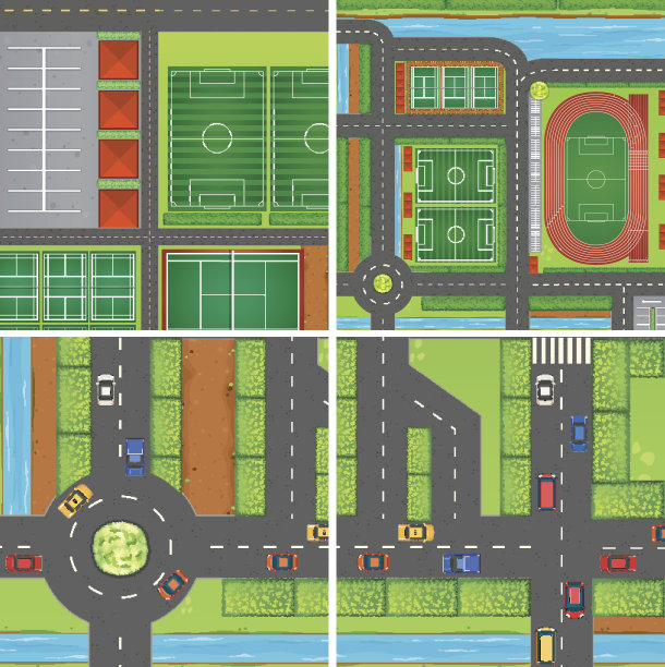 有道路和运动场的场景图片下载