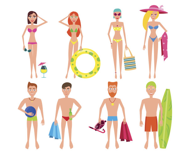 在海滩上放松的人们。图片下载